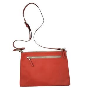 Made In Italy Pebble Grain Leather Orange Adjustable Crossbody Zip Handbag